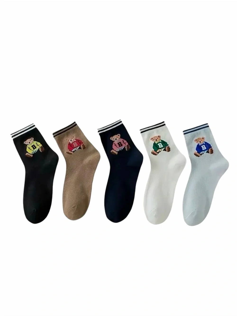 Embroidered Bear Crew Socks - Pack of 5 NWT